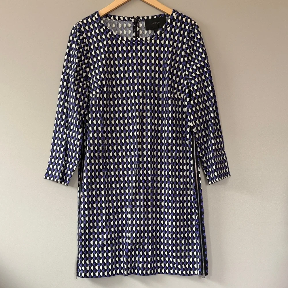 J. Crew Jet Set Geometric Print Shift Dress size 12 Purple White‎ Black